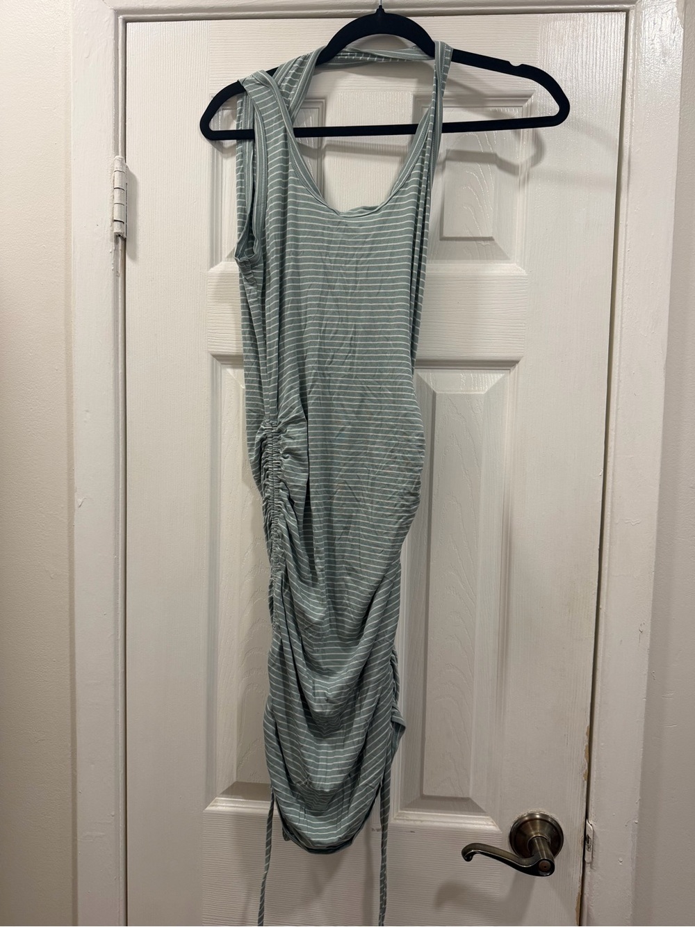 Striped Sage Green Ruched Tank Dress